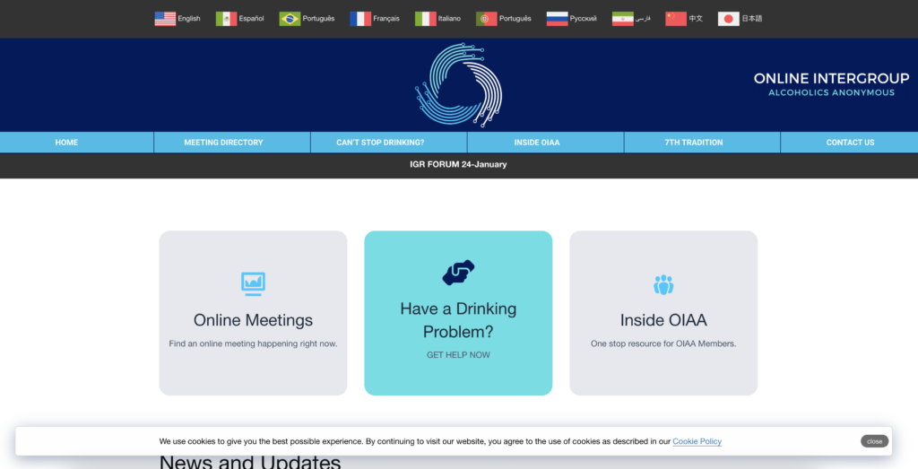 AA Intergroup online website screenshot